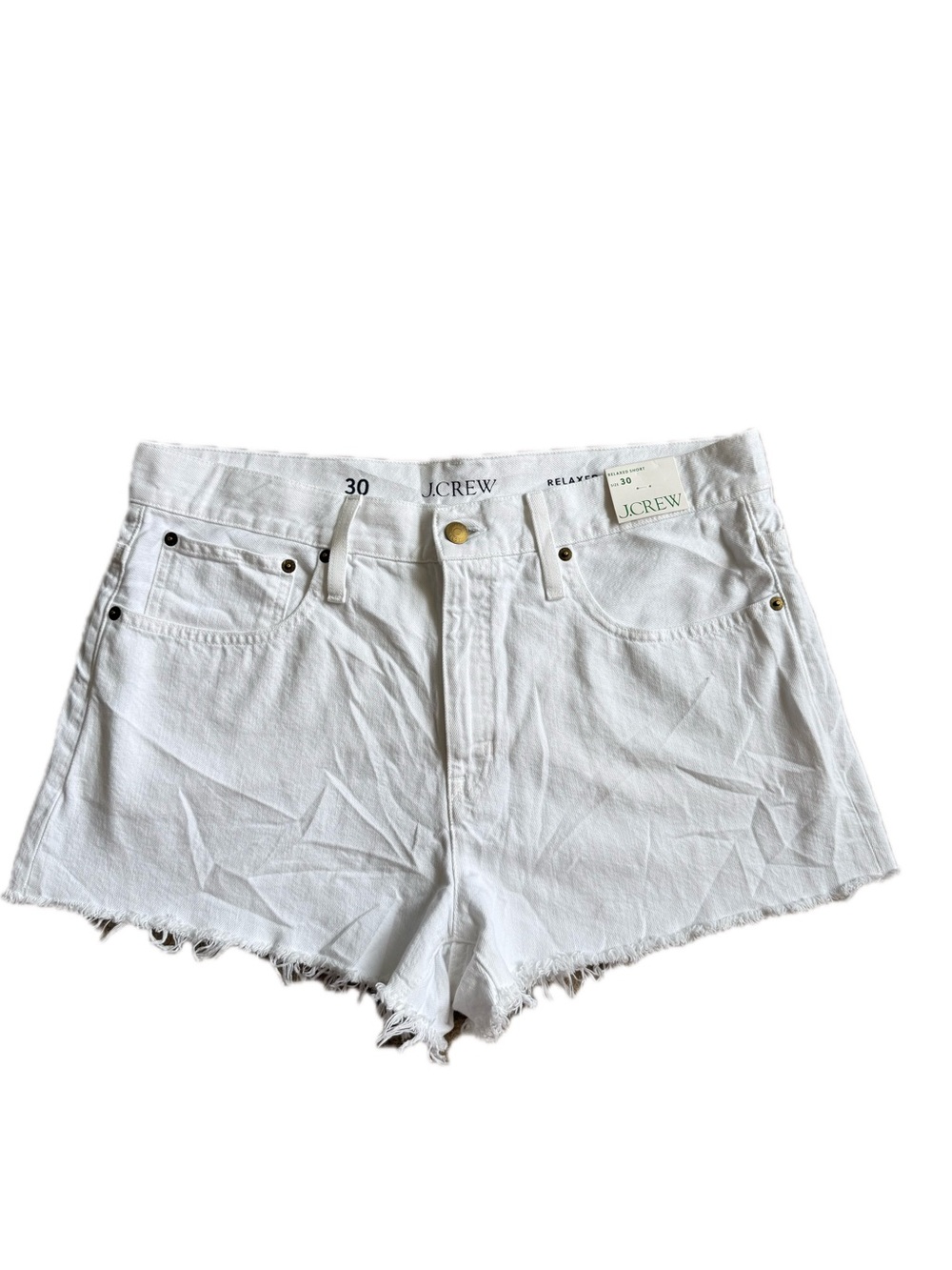 J. Crew White High-Rise Frayed Hem Denim Shorts